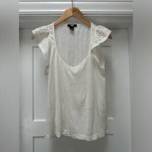 Paige denim 100% linen lace sleeve white top size medium